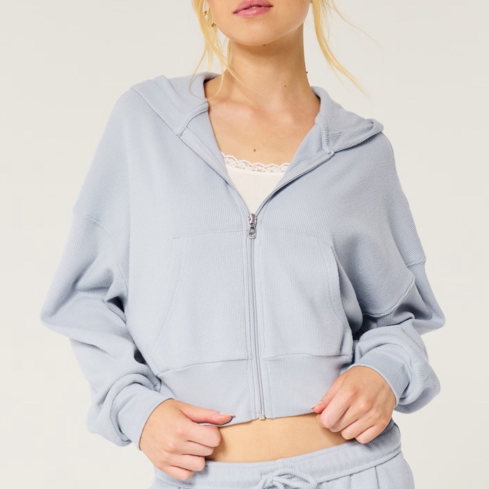 Hollister Cropped Light Blue Zip Up